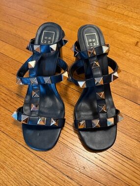 ShuShop Gold Studded Black Faux Leather Slide Heels